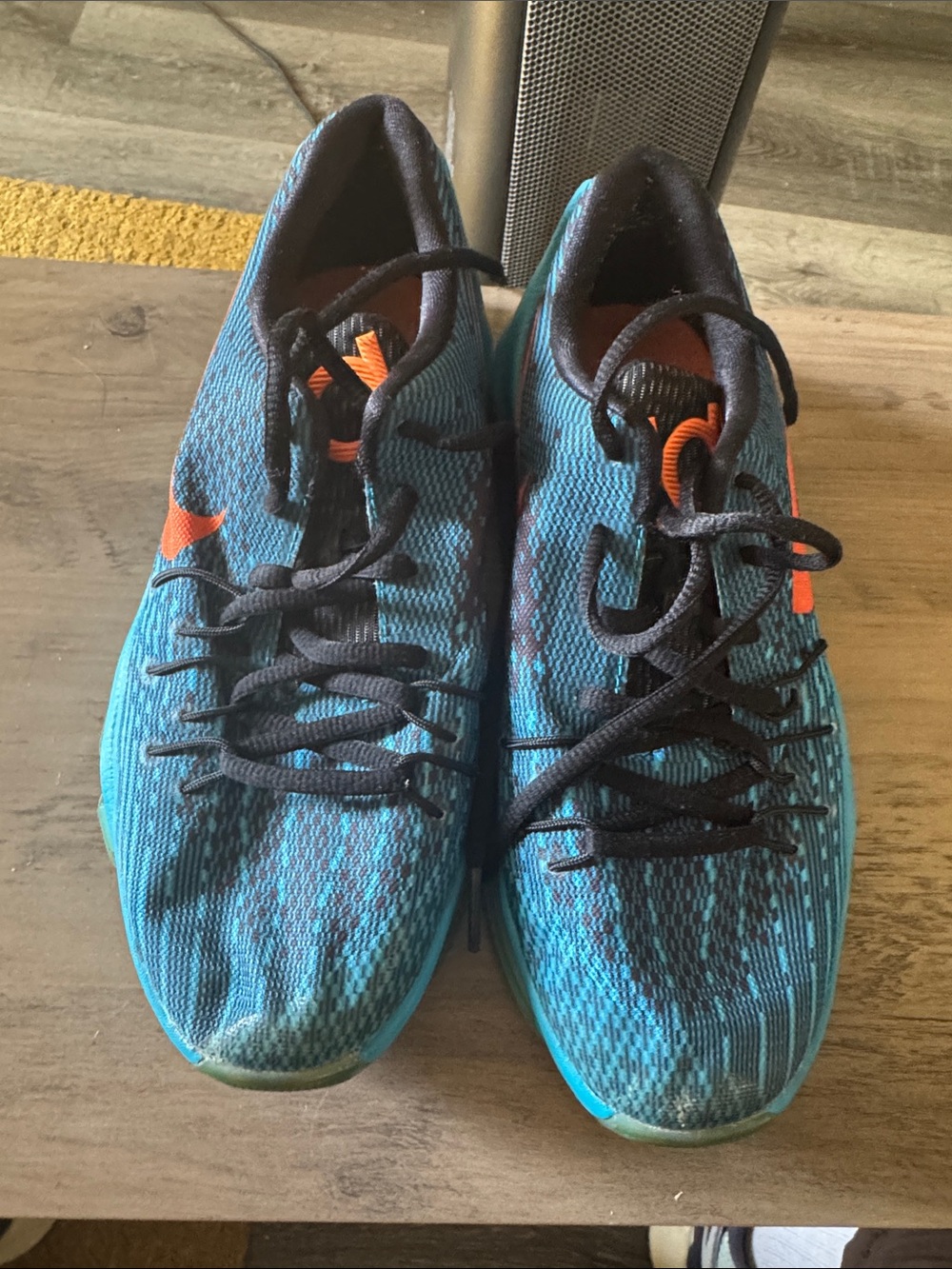 Nike KD Teal and Black Running Sneakers with Orange Logo